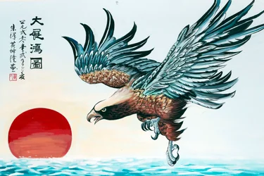 Hoi Tuong Te Nguoi Hoa Buddhist Chinese Temple. Eagle Painting. Phu Quoc. Vietnam